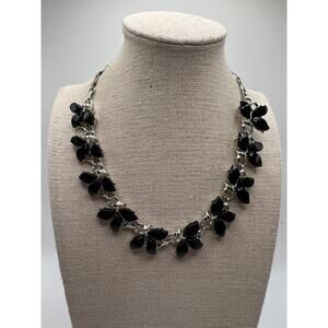 Black Floral Gothic Choker Necklace Silver Tone Adjustable Evening